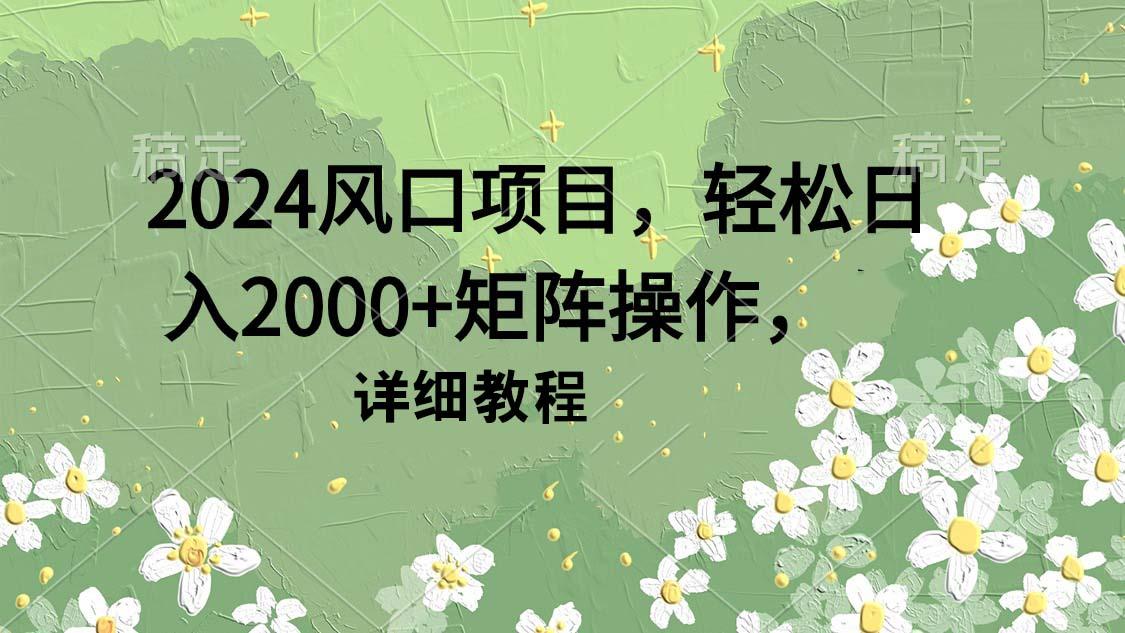 (9652期)2024风口项目，轻松日入2000+矩阵操作，详细教程-Z网创