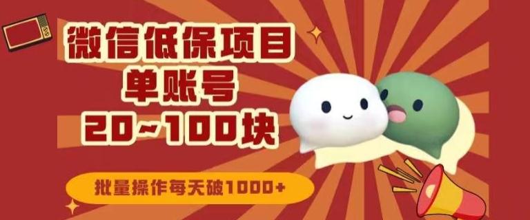 微信领低保单账号20元-100元，批量操作每天破1000+-Z网创