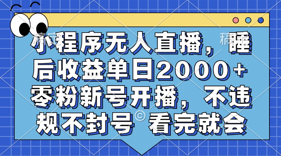 小程序无人直播，睡后收益单日2000+ 零粉新号开播，不违规不封号 看完就会-Z网创