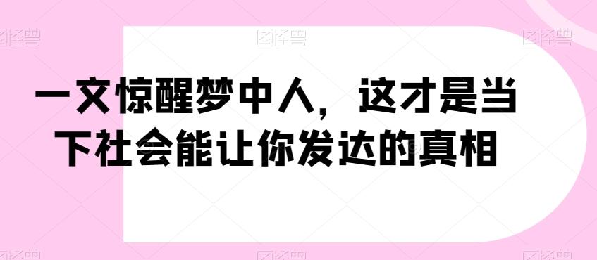 一文惊醒梦中人，这才是当下社会能让你发达的真相【公众号付费文章】-Z网创