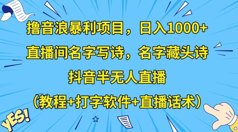 撸音浪暴利项目,日入1000+,直播间名字写诗,名字藏头诗,抖音半无人直播(教程+打字软件+直播话术)【揭秘】-Z网创