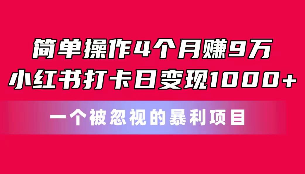 简单操作4个月赚9万！小红书打卡日变现1000+！一个被忽视的暴力项目-Z网创