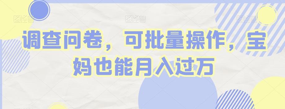 调查问卷，可批量操作，宝妈也能月入过万-Z网创