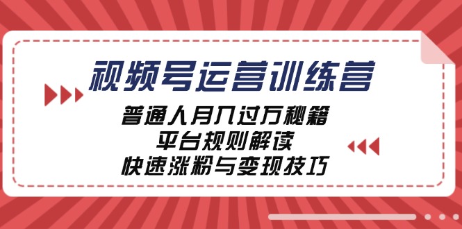 视频号运营训练营：普通人月入过万秘籍，平台规则解读，快速涨粉与变现-Z网创