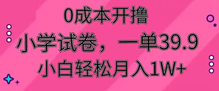 0成本开撸，小学试卷，一单39.9，小白轻松月入1W+-Z网创