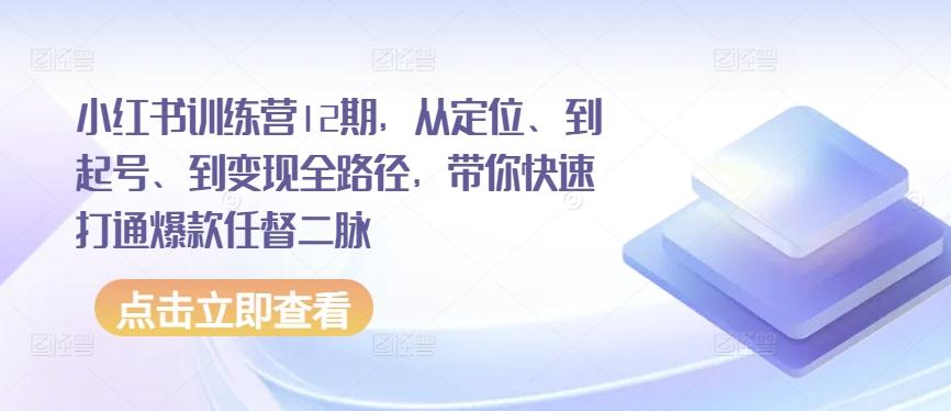 小红书训练营12期，从定位、到起号、到变现全路径，带你快速打通爆款任督二脉-Z网创