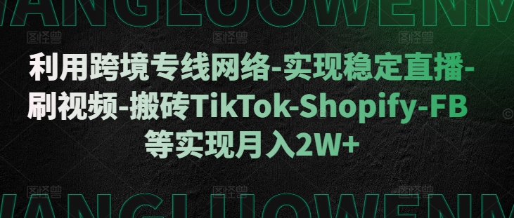 利用跨境专线网络-实现稳定直播-刷视频-搬砖TikTok-Shopify-FB等实现月入2W+【揭秘】-Z网创