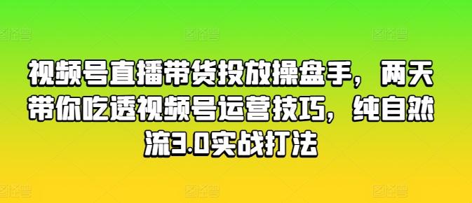 视频号直播带货投放操盘手，两天带你吃透视频号运营技巧，纯自然流3.0实战打法-Z网创