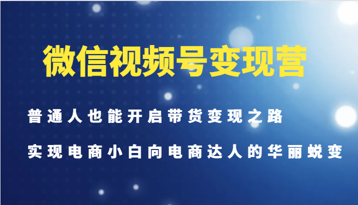 微信视频号变现营-普通人也能开启带货变现之路,实现电商小白向电商达人的华丽蜕变-Z网创