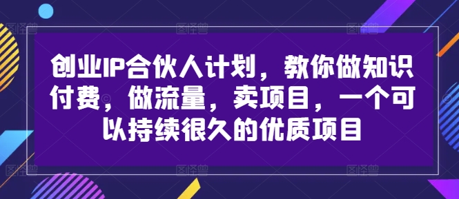 创业IP合伙人计划，教你做知识付费，做流量，卖项目，一个可以持续很久的优质项目-Z网创