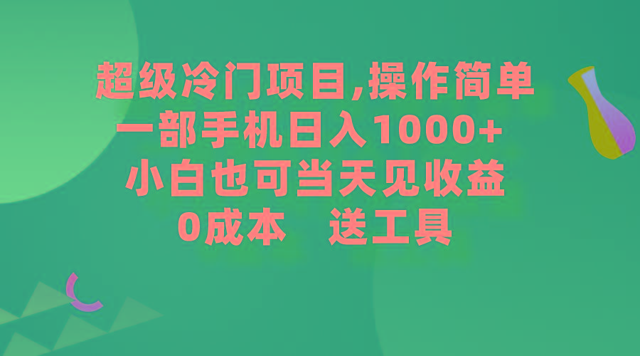 (9291期)超级冷门项目,操作简单，一部手机轻松日入1000+，小白也可当天看见收益-Z网创